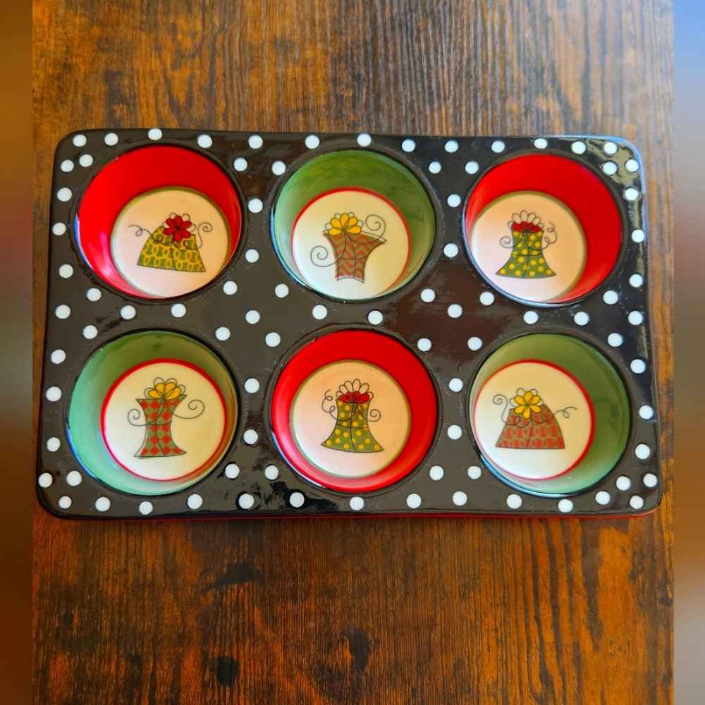 Pier 1 Hand Painted Muffin/Cupcake Ovenware